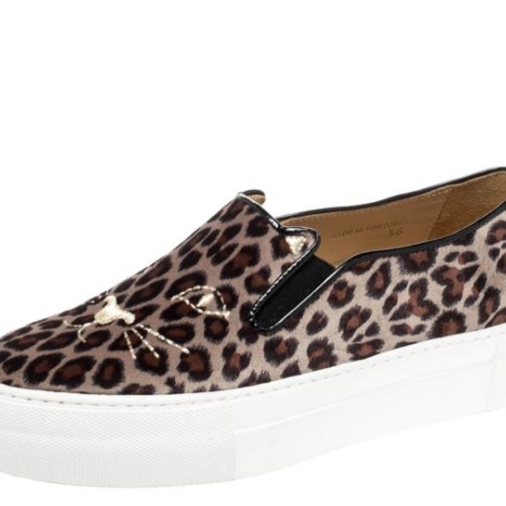 Charlotte Olympia Multicolor Leopard Print Velvet Cool Cats Slip On Sneakers